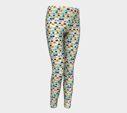 Monochrome Neon Seamless Pattern Smiley Face Leggings