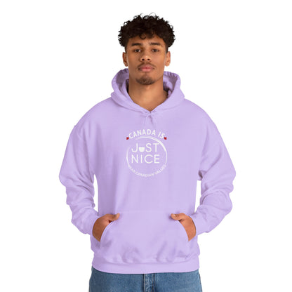 Canada Is Just Nice Hoodie - Unisex Heavy Blend™ Sweatshirt with Maple Leaf Design