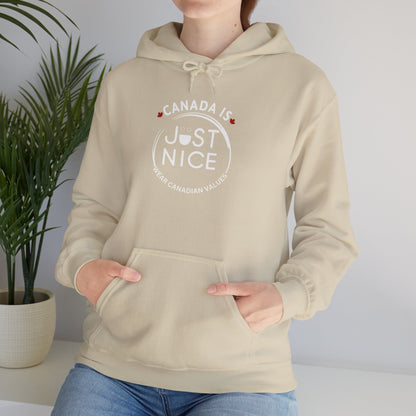 Canada Is Just Nice Hoodie - Unisex Heavy Blend™ Sweatshirt with Maple Leaf Design