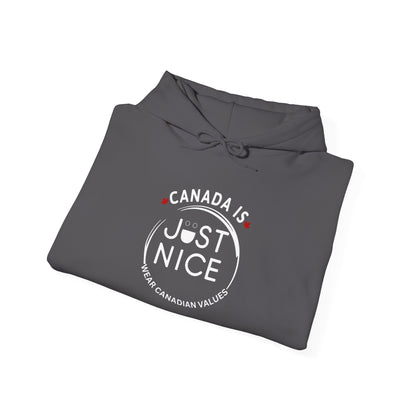 Canada Is Just Nice Hoodie - Unisex Heavy Blend™ Sweatshirt with Maple Leaf Design