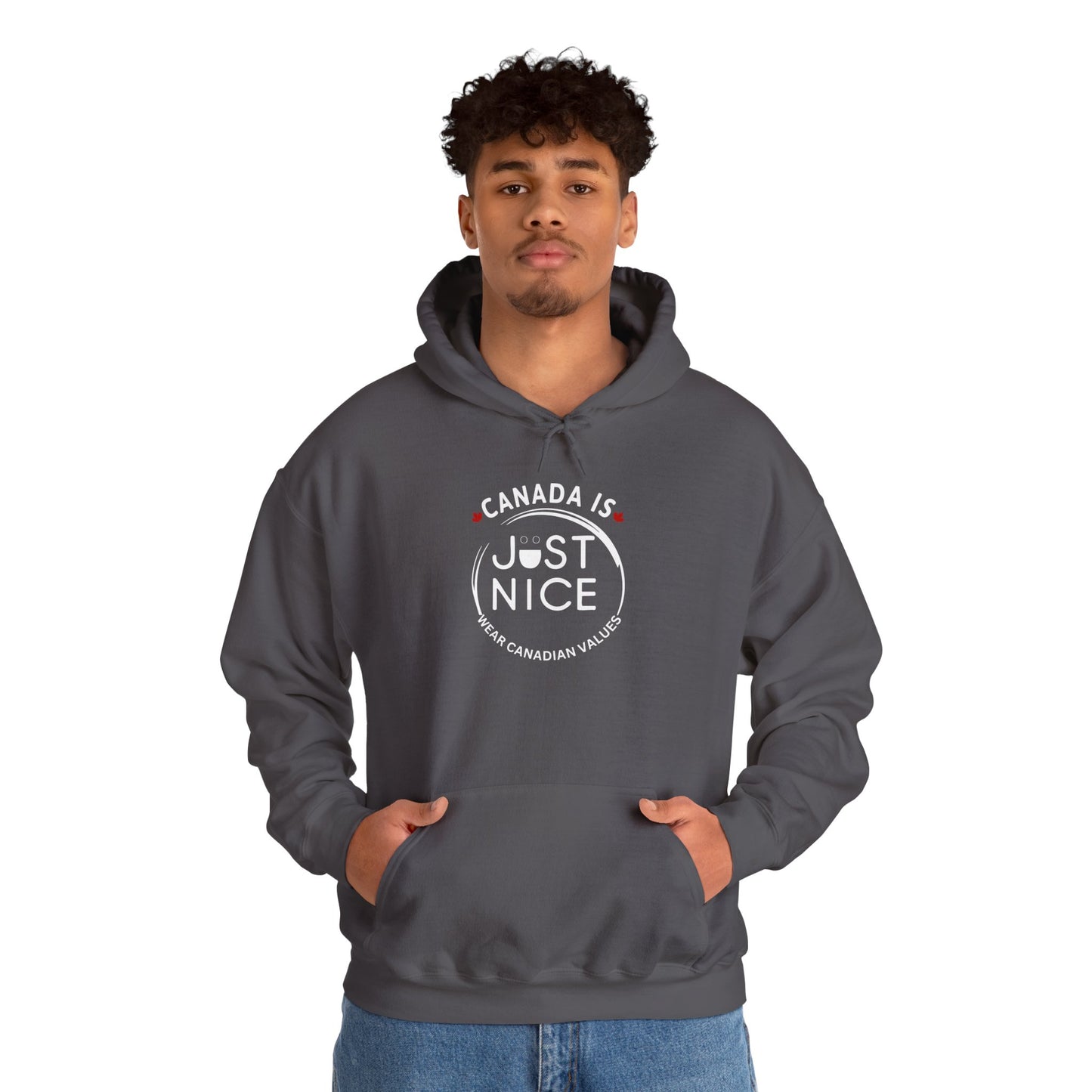 Canada Is Just Nice Hoodie - Unisex Heavy Blend™ Sweatshirt with Maple Leaf Design