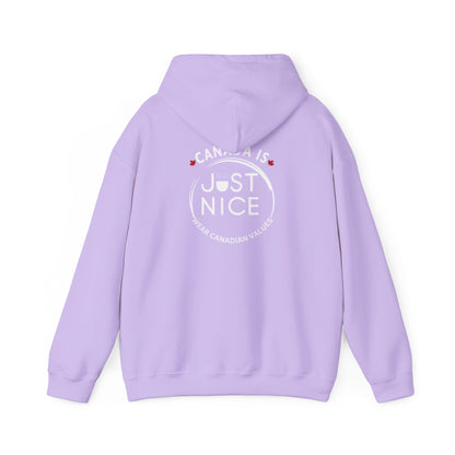 Canada Is Just Nice Hoodie - Unisex Heavy Blend™ Sweatshirt with Maple Leaf Design