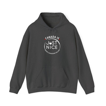 Canada Is Just Nice Hoodie - Unisex Heavy Blend™ Sweatshirt with Maple Leaf Design