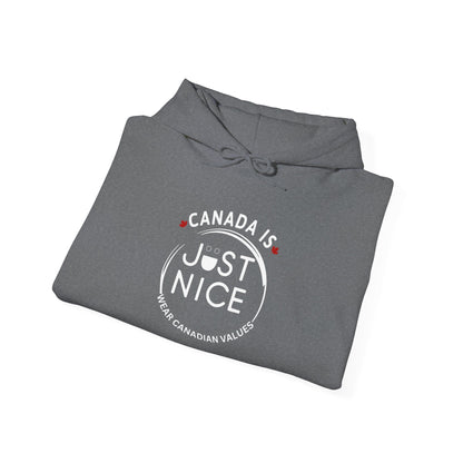 Canada Is Just Nice Hoodie - Unisex Heavy Blend™ Sweatshirt with Maple Leaf Design