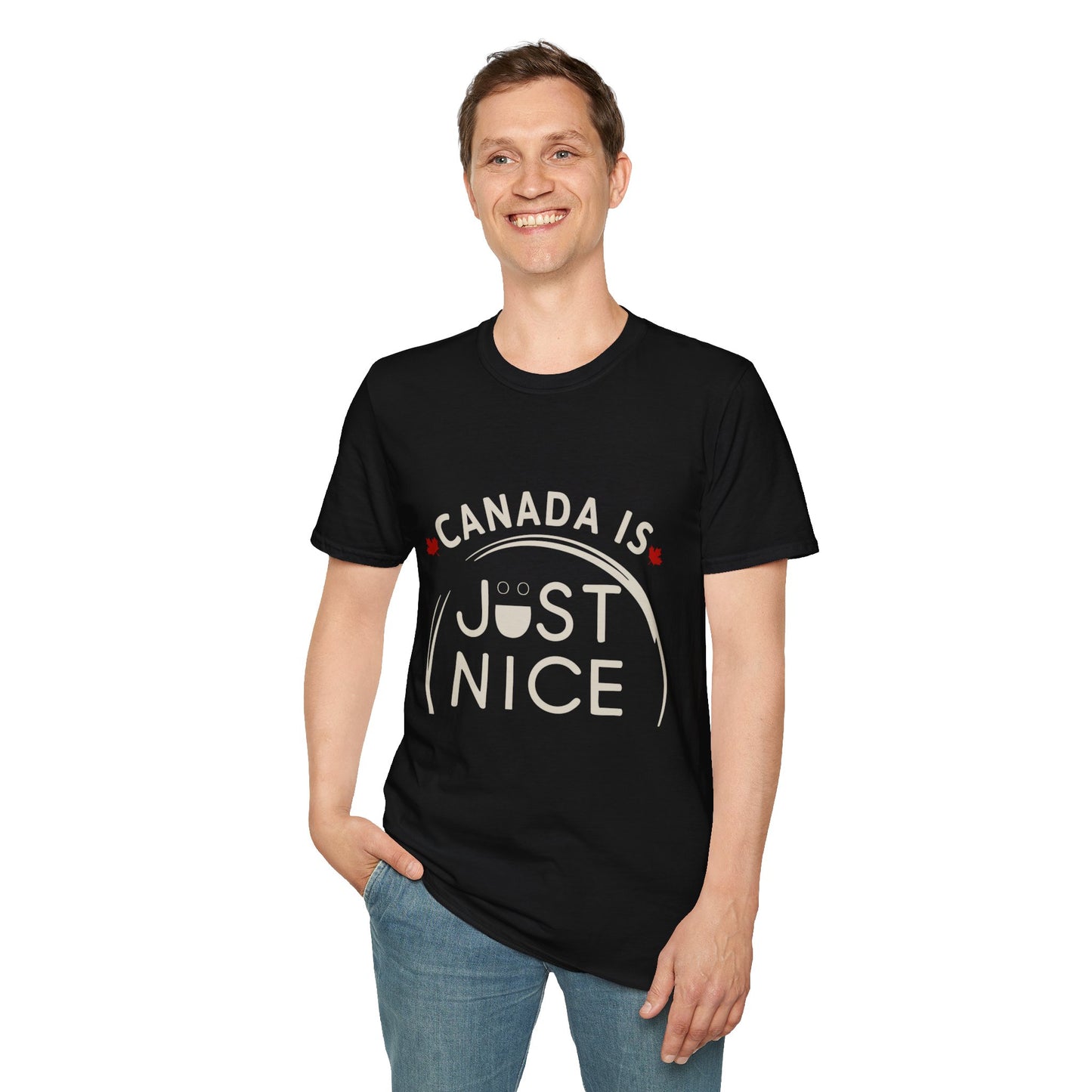 Canada Is Just Nice Unisex Softstyle T-Shirt, Fun Graphic Tee, Casual Wear, Gift for Canadians, Travel Souvenir, Canada Day Outfit