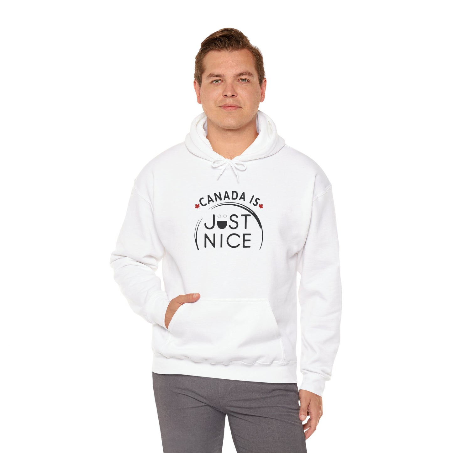 Canada Is Just Nice Hoodie - Unisex Heavy Blend™ Sweatshirt with Maple Leaf Design