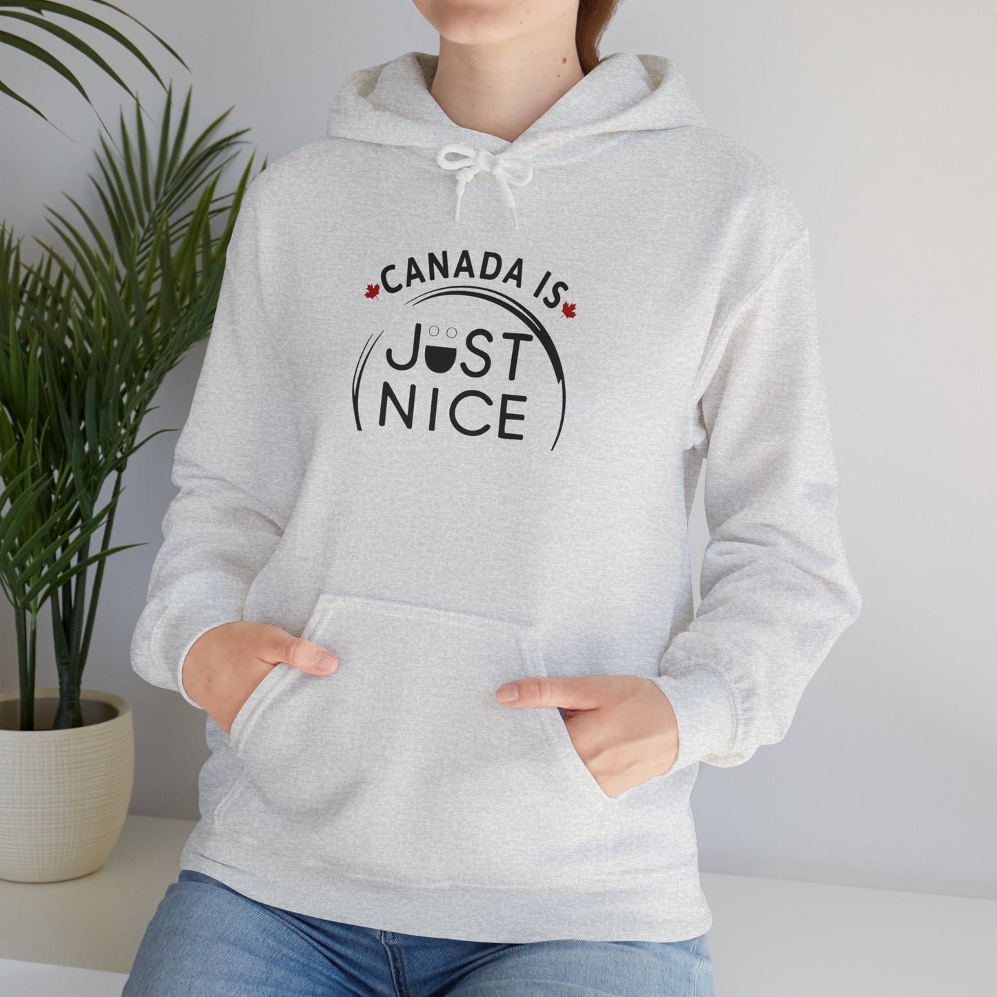 Canada Is Just Nice Hoodie - Unisex Heavy Blend™ Sweatshirt with Maple Leaf Design