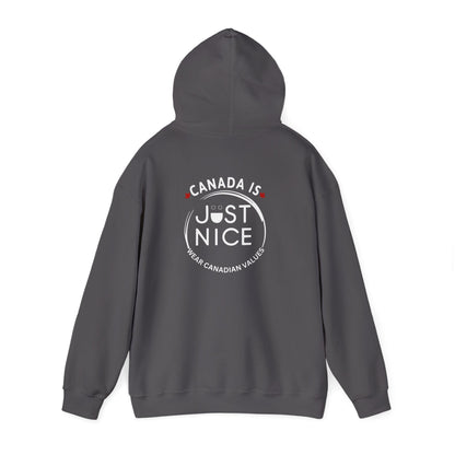 Canada Is Just Nice Hoodie - Unisex Heavy Blend™ Sweatshirt with Maple Leaf Design