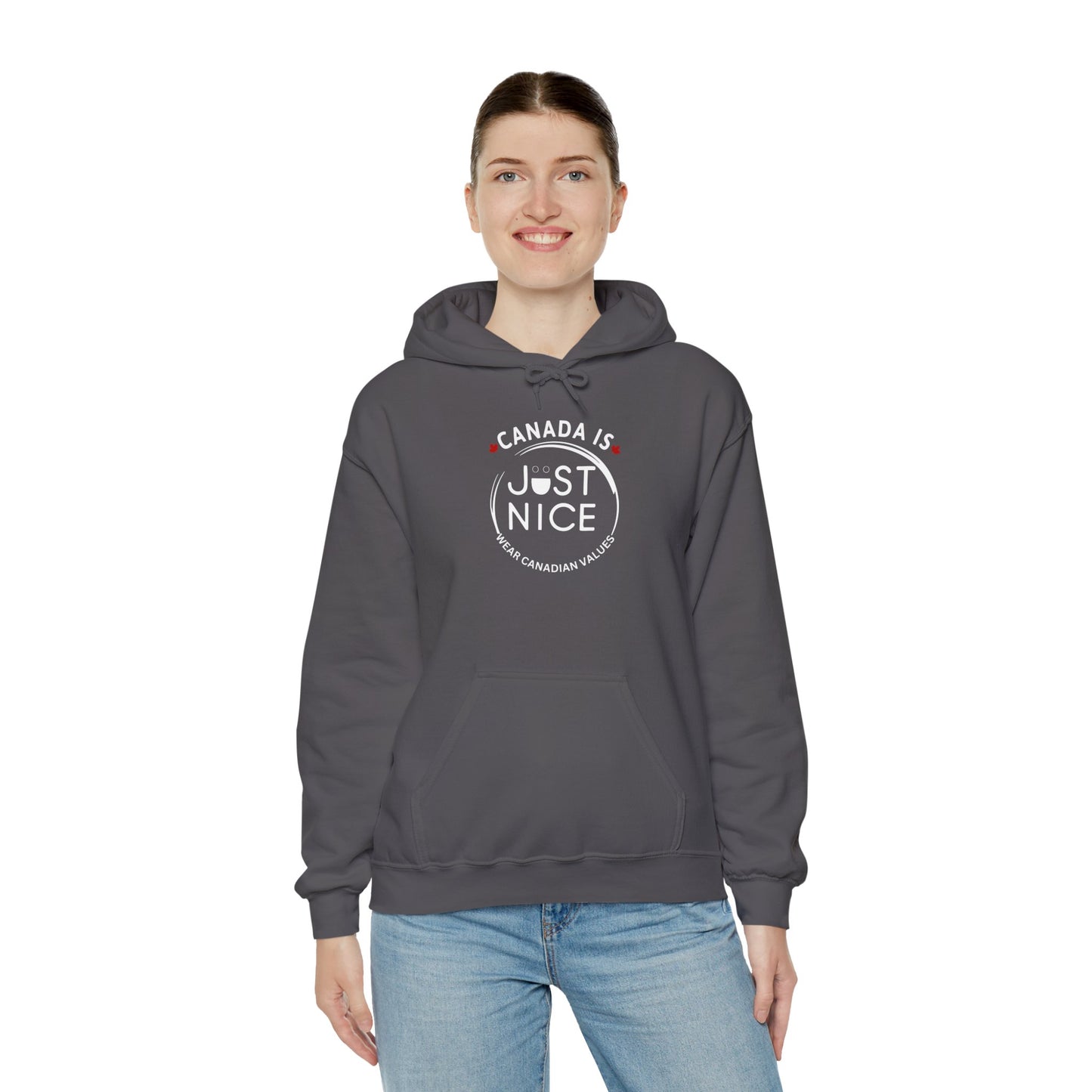 Canada Is Just Nice Hoodie - Unisex Heavy Blend™ Sweatshirt with Maple Leaf Design