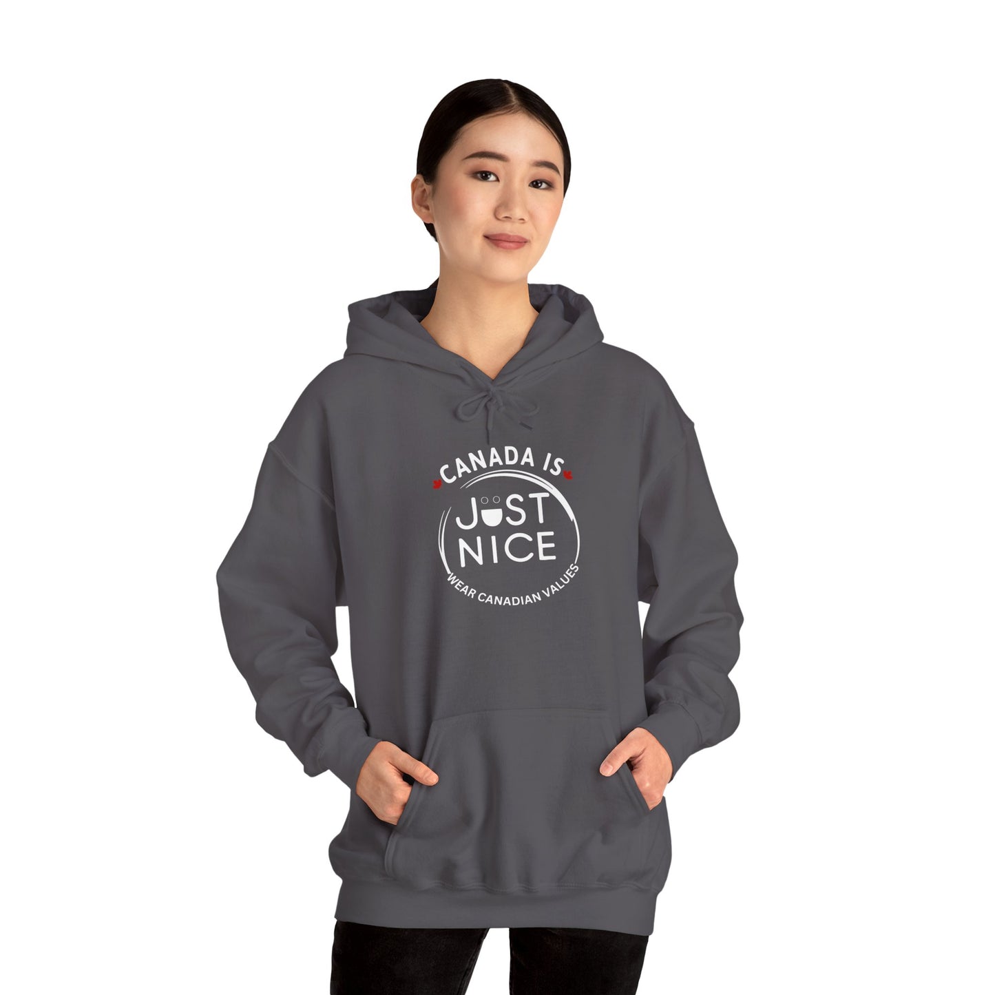 Canada Is Just Nice Hoodie - Unisex Heavy Blend™ Sweatshirt with Maple Leaf Design
