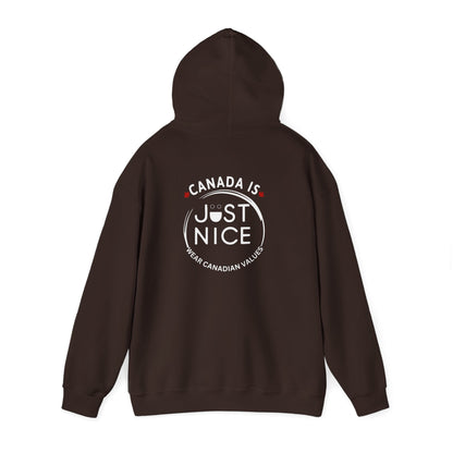 Canada Is Just Nice Hoodie - Unisex Heavy Blend™ Sweatshirt with Maple Leaf Design