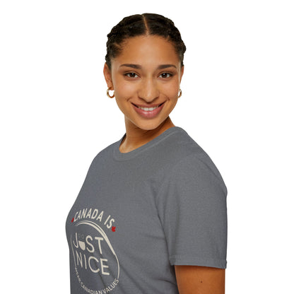 Unisex Softstyle T-Shirt - "Canada is Just Nice" Maple Leaf Design