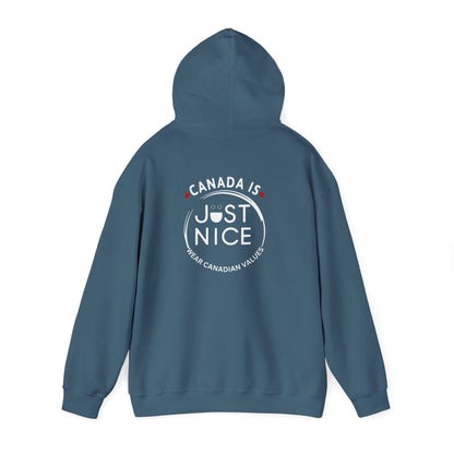 Canada Is Just Nice Hoodie - Unisex Heavy Blend™ Sweatshirt with Maple Leaf Design