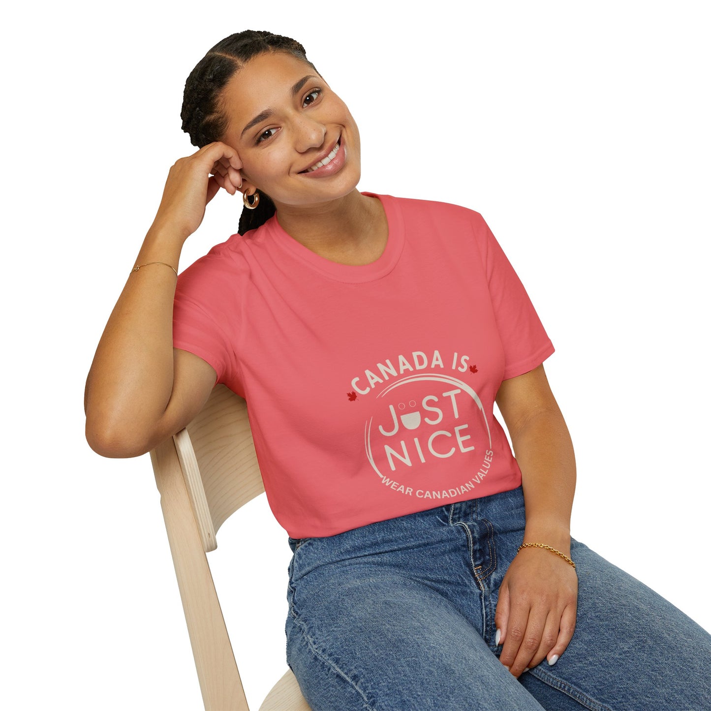 Unisex Softstyle T-Shirt - "Canada is Just Nice" Maple Leaf Design