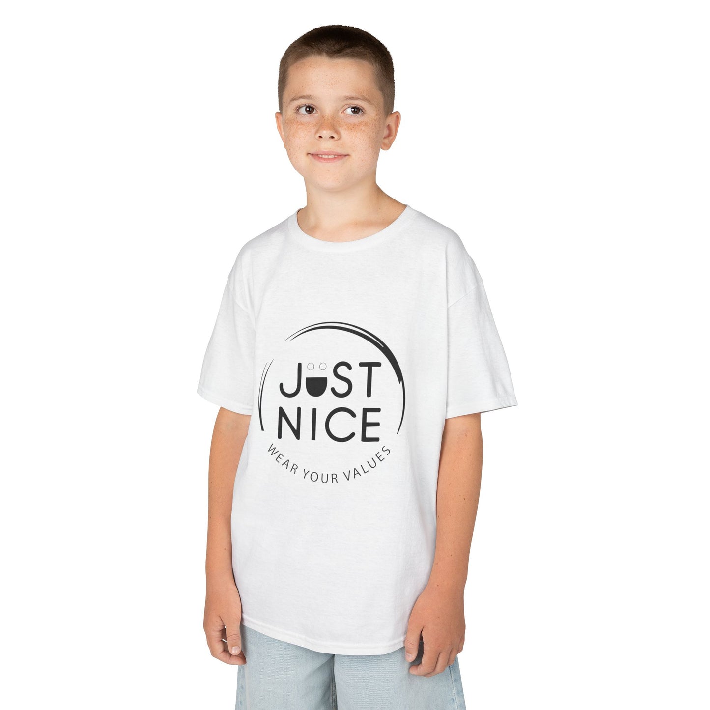 Kids Graphic Tee, Just Nice Cotton T-Shirt, Everyday Casual Wear, Perfect for Birthdays, Fun Gift for Kids, Playful Style