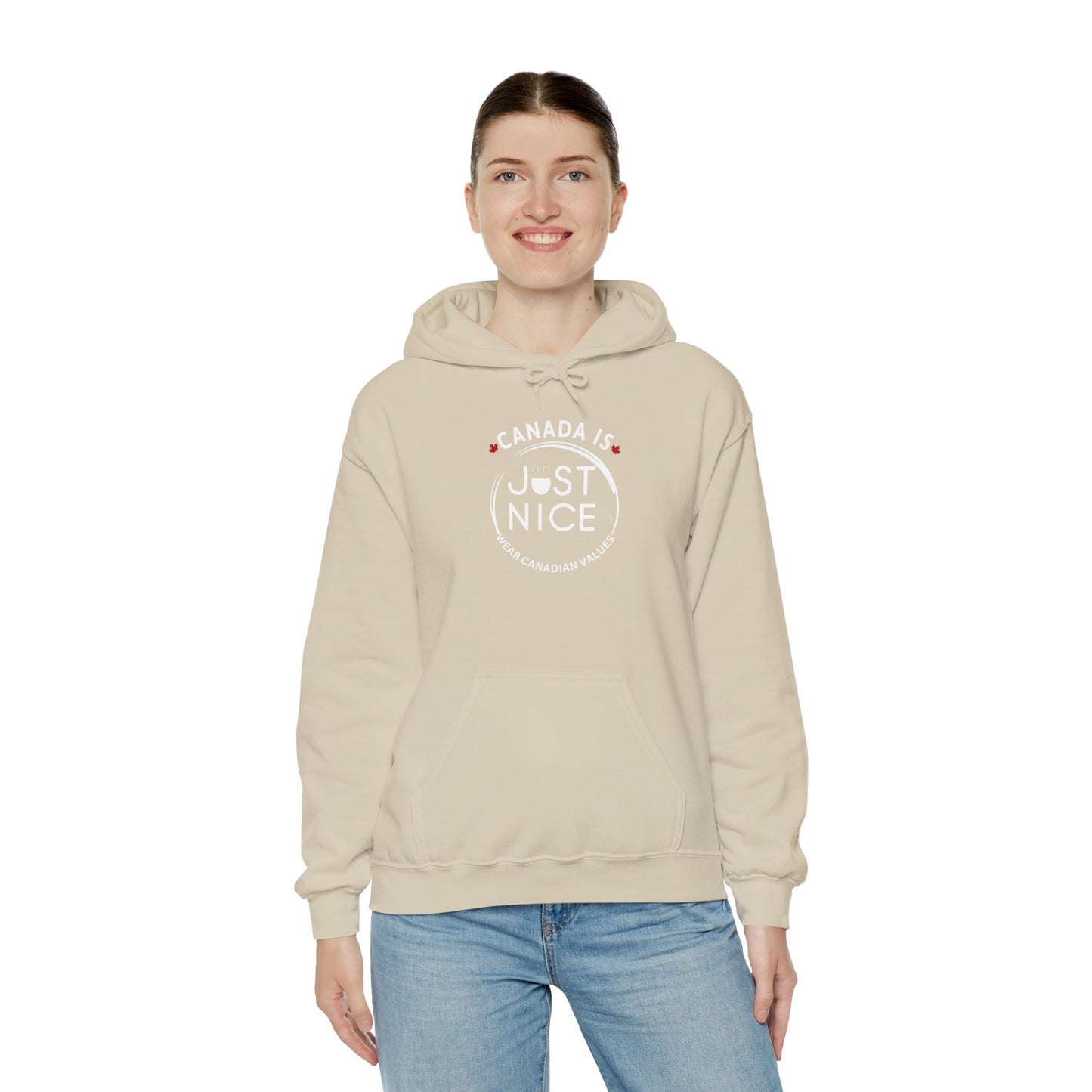 Canada Is Just Nice Hoodie - Unisex Heavy Blend™ Sweatshirt with Maple Leaf Design