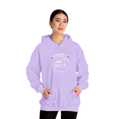 Canada Is Just Nice Hoodie - Unisex Heavy Blend™ Sweatshirt with Maple Leaf Design