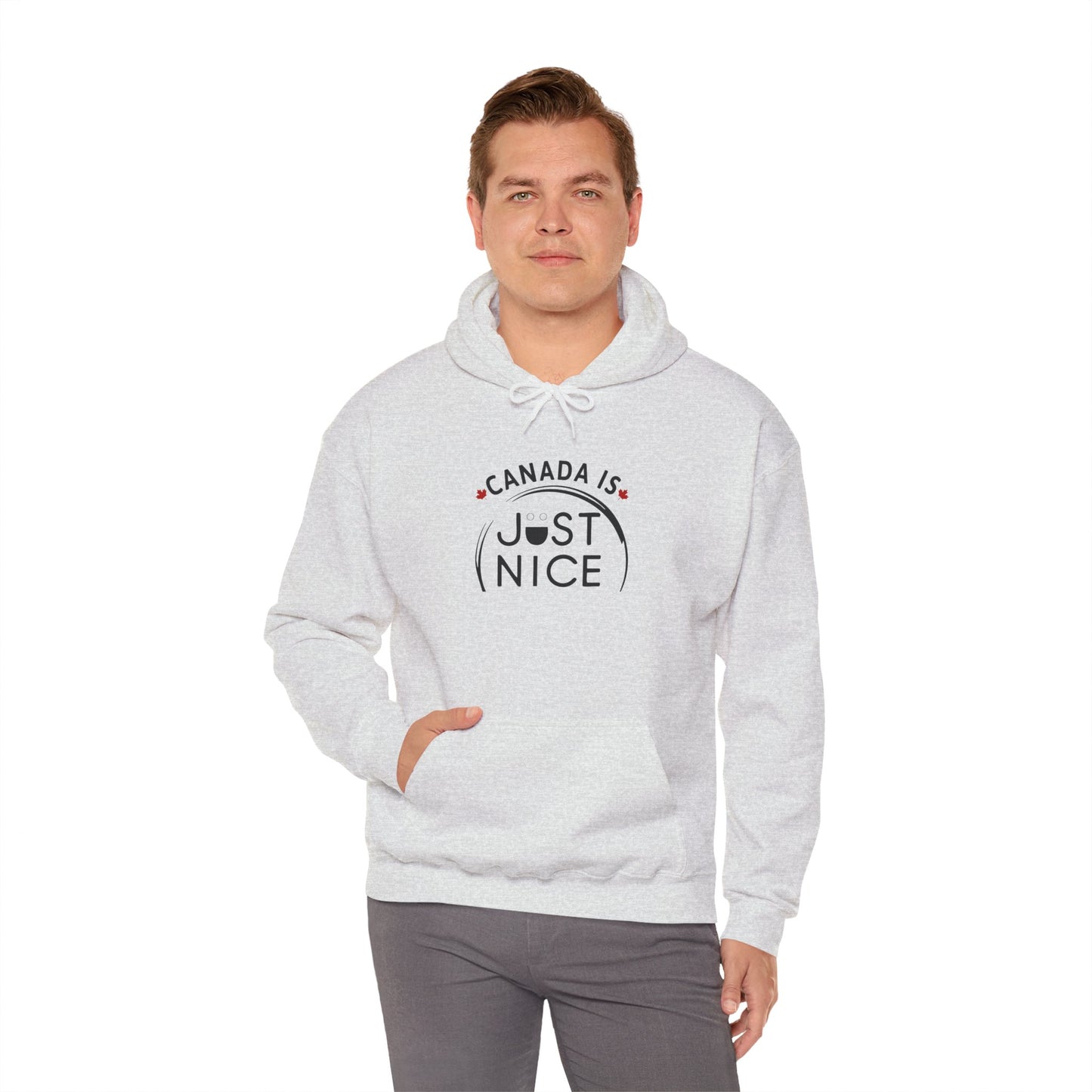 Canada Is Just Nice Hoodie - Unisex Heavy Blend™ Sweatshirt with Maple Leaf Design