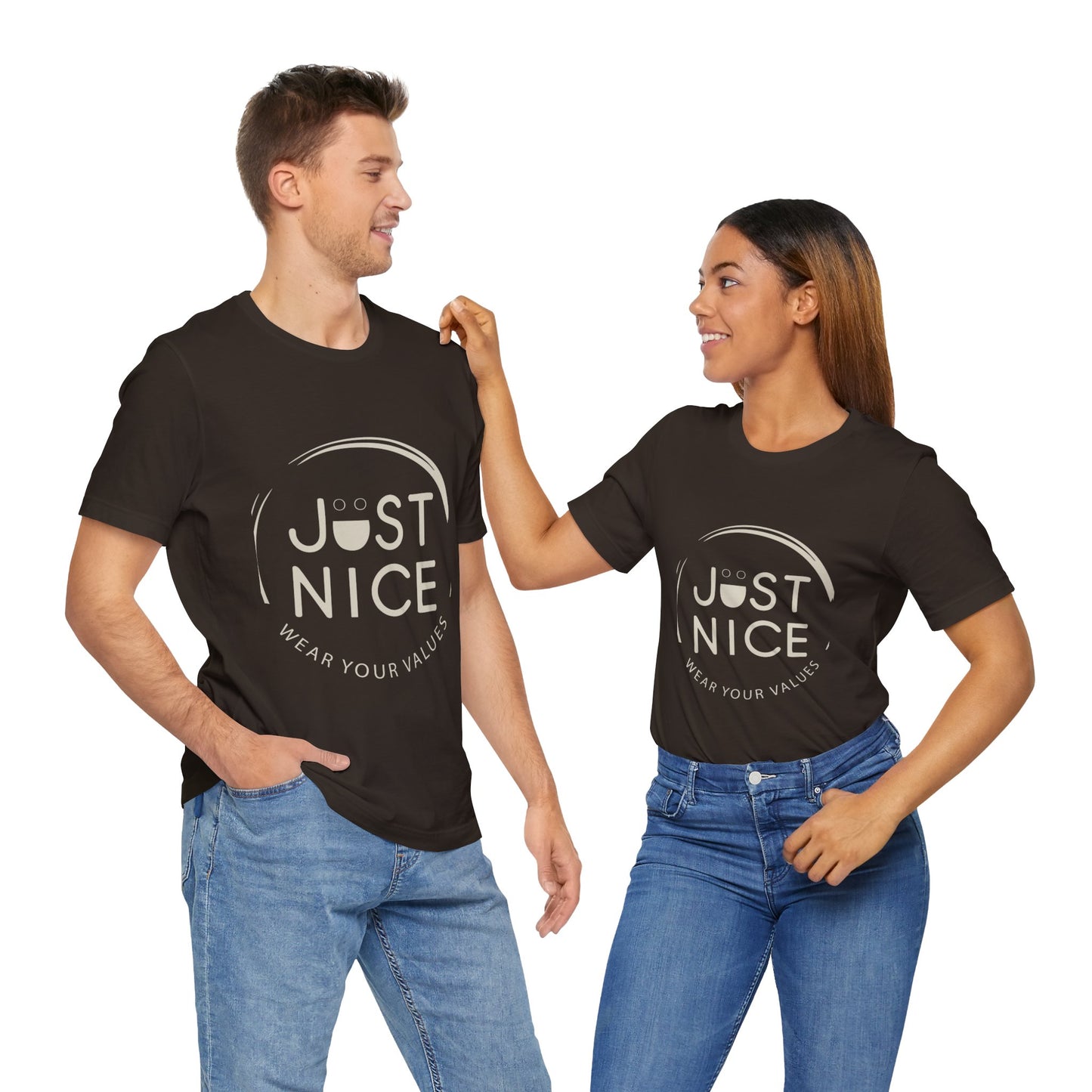 Unisex Jersey Short Sleeve Tee - Just Nice, Wear Your Values, Motivational Tee, Casual Wear, Gift for Friends, Values-based Fashion