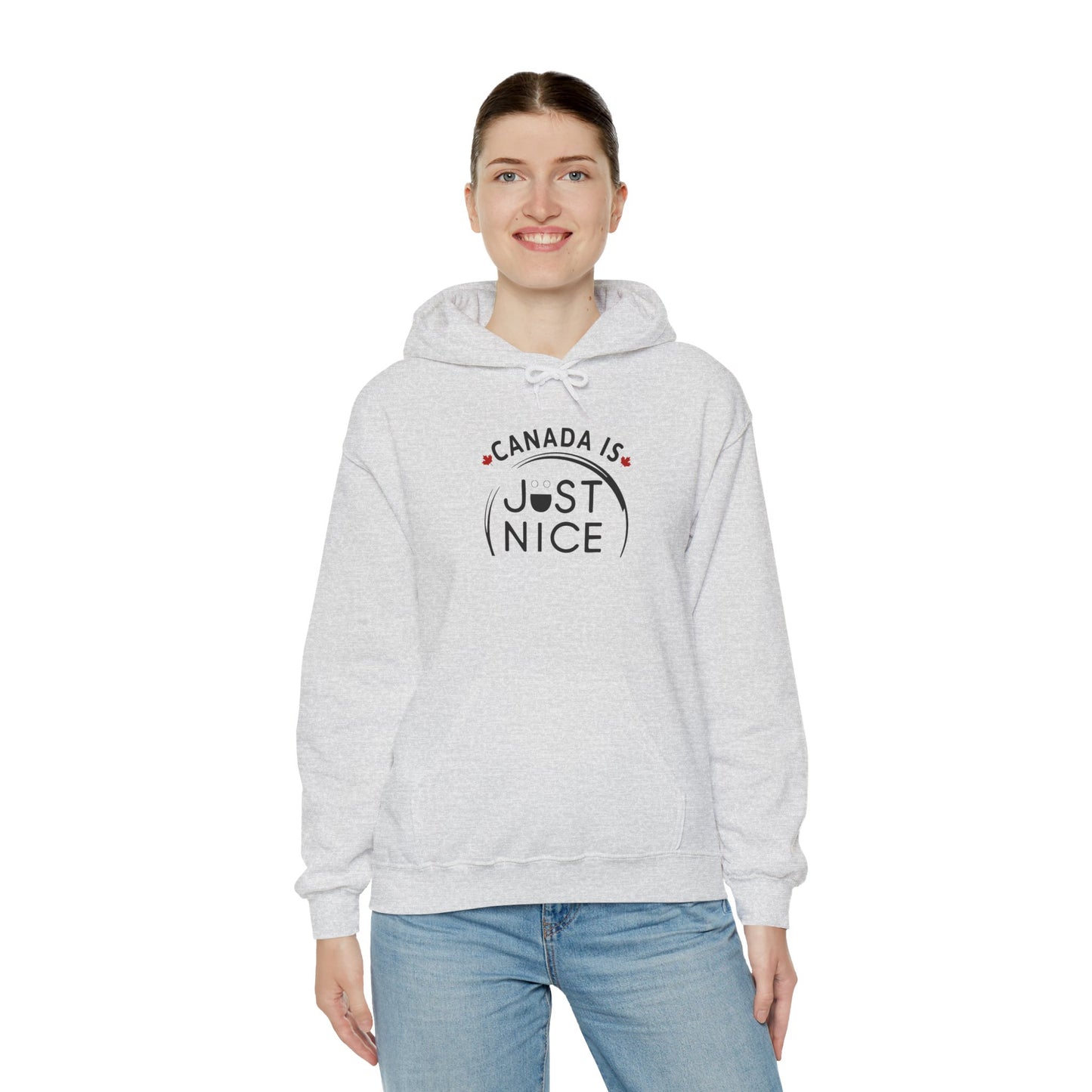Canada Is Just Nice Hoodie - Unisex Heavy Blend™ Sweatshirt with Maple Leaf Design