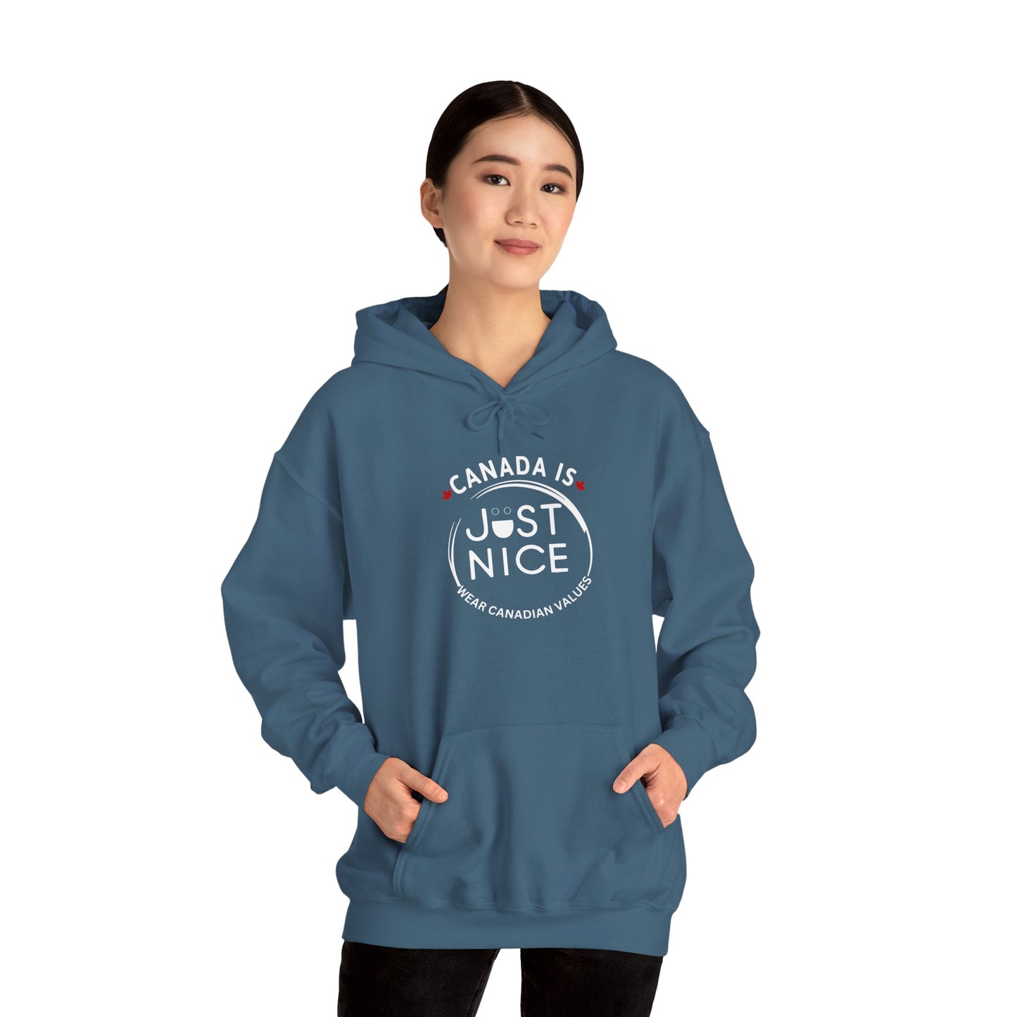 Canada Is Just Nice Hoodie - Unisex Heavy Blend™ Sweatshirt with Maple Leaf Design