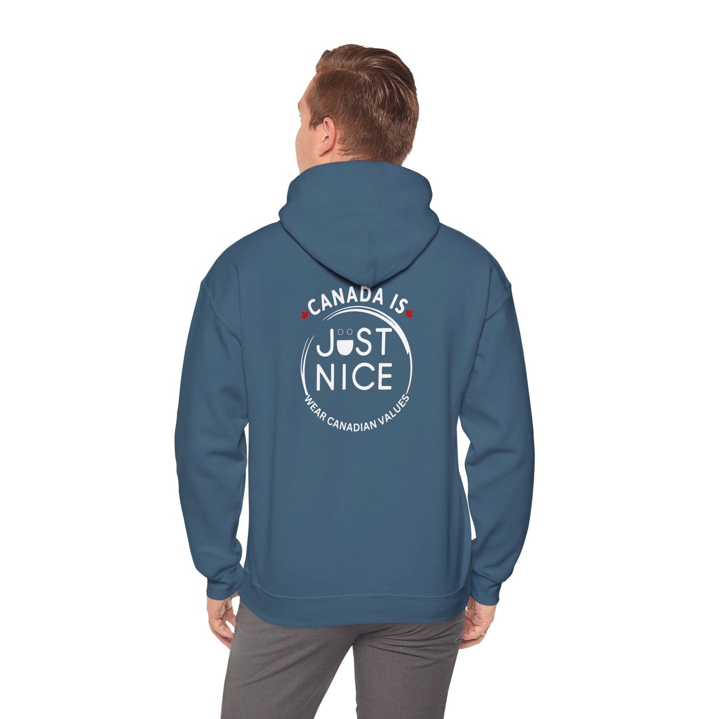 Canada Is Just Nice Hoodie - Unisex Heavy Blend™ Sweatshirt with Maple Leaf Design