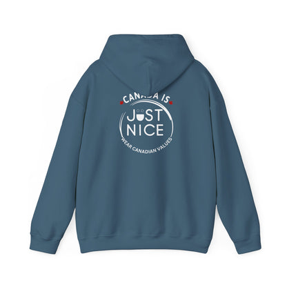 Canada Is Just Nice Hoodie - Unisex Heavy Blend™ Sweatshirt with Maple Leaf Design