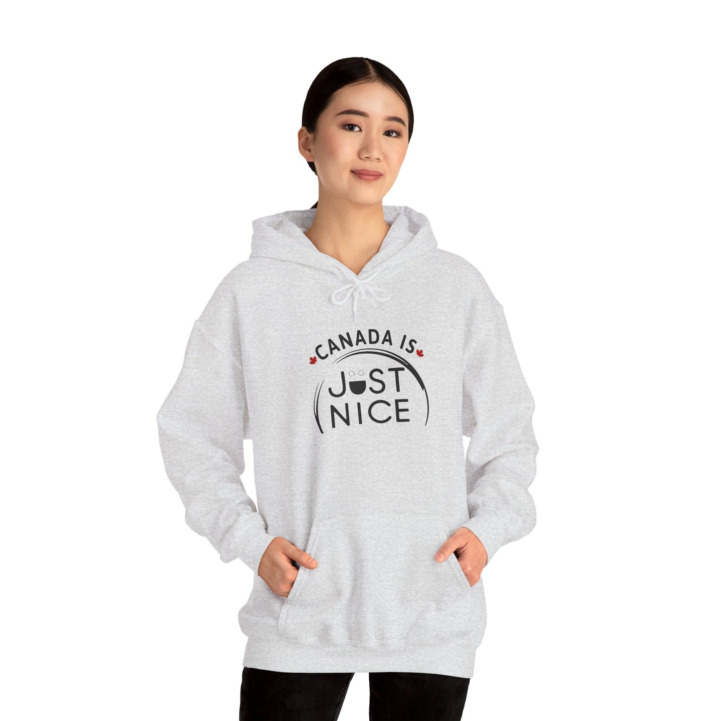 Canada Is Just Nice Hoodie - Unisex Heavy Blend™ Sweatshirt with Maple Leaf Design