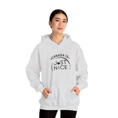Canada Is Just Nice Hoodie - Unisex Heavy Blend™ Sweatshirt with Maple Leaf Design