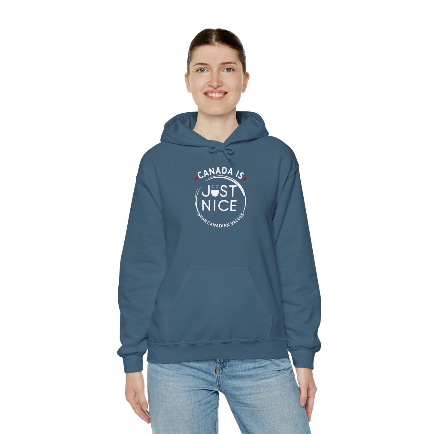 Canada Is Just Nice Hoodie - Unisex Heavy Blend™ Sweatshirt with Maple Leaf Design