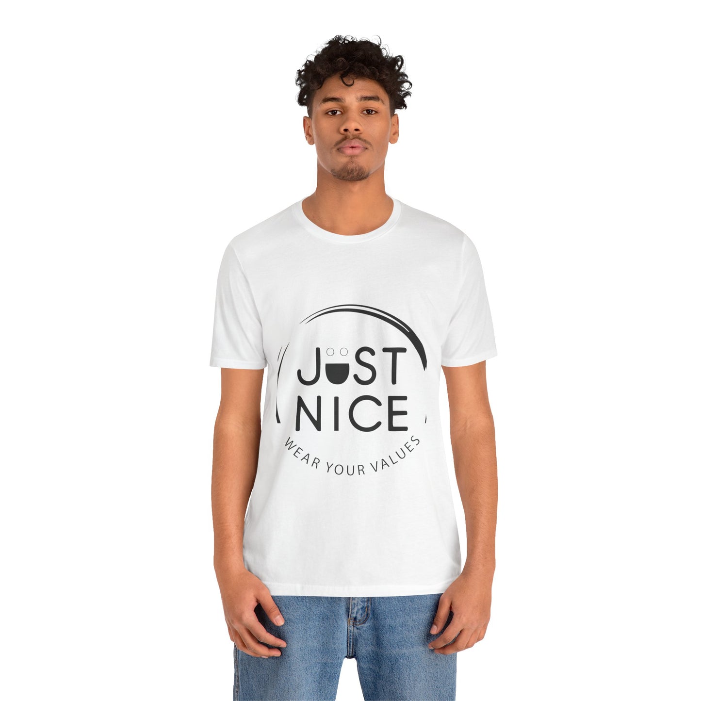 Unisex Jersey Tee - "Just Nice" Values Shirt - Casual Wear, Gift for Friends, Eco-Friendly Fashion, Everyday Comfort, Positive Vibes