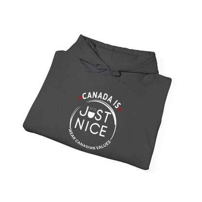 Canada Is Just Nice Hoodie - Unisex Heavy Blend™ Sweatshirt with Maple Leaf Design