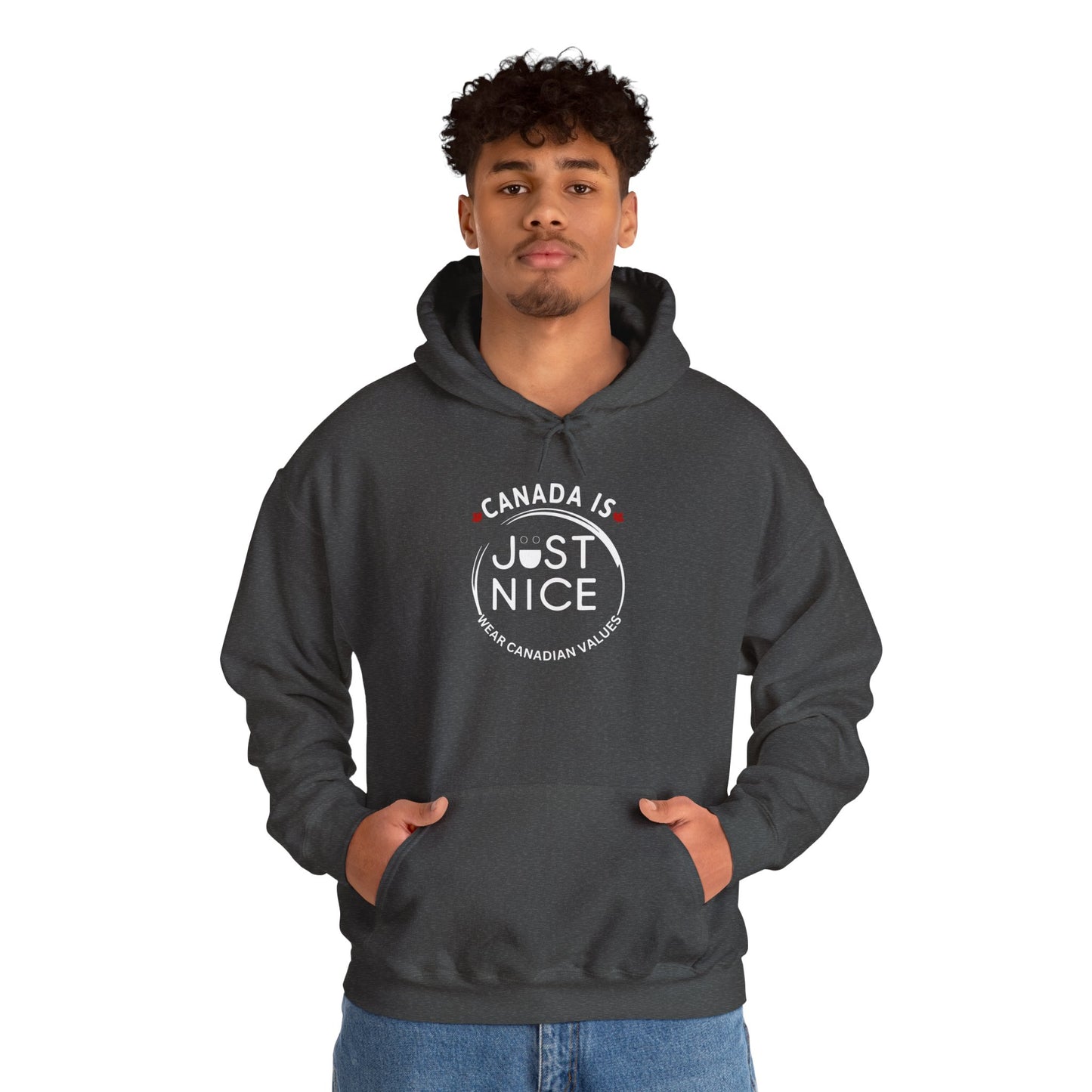 Canada Is Just Nice Hoodie - Unisex Heavy Blend™ Sweatshirt with Maple Leaf Design
