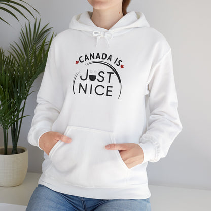 Canada Is Just Nice Hoodie - Unisex Heavy Blend™ Sweatshirt with Maple Leaf Design