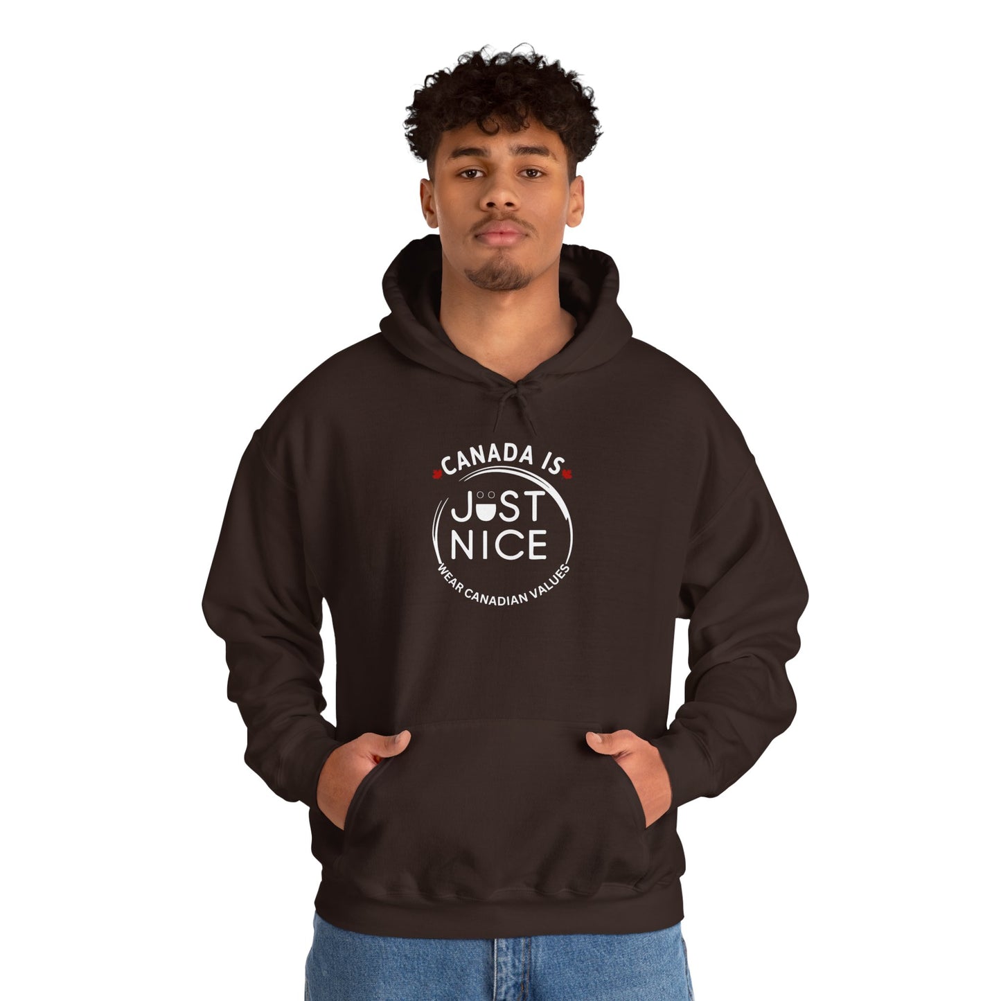 Canada Is Just Nice Hoodie - Unisex Heavy Blend™ Sweatshirt with Maple Leaf Design