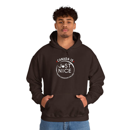 Canada Is Just Nice Hoodie - Unisex Heavy Blend™ Sweatshirt with Maple Leaf Design