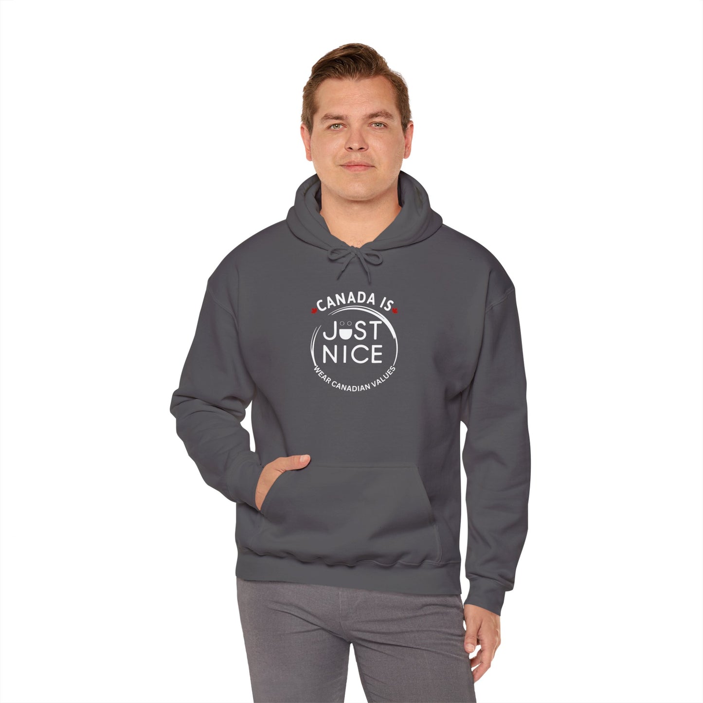 Canada Is Just Nice Hoodie - Unisex Heavy Blend™ Sweatshirt with Maple Leaf Design