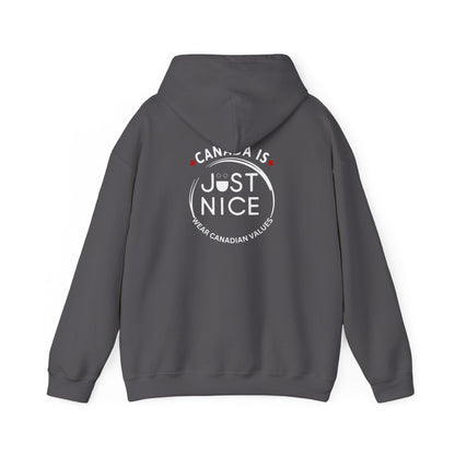Canada Is Just Nice Hoodie - Unisex Heavy Blend™ Sweatshirt with Maple Leaf Design