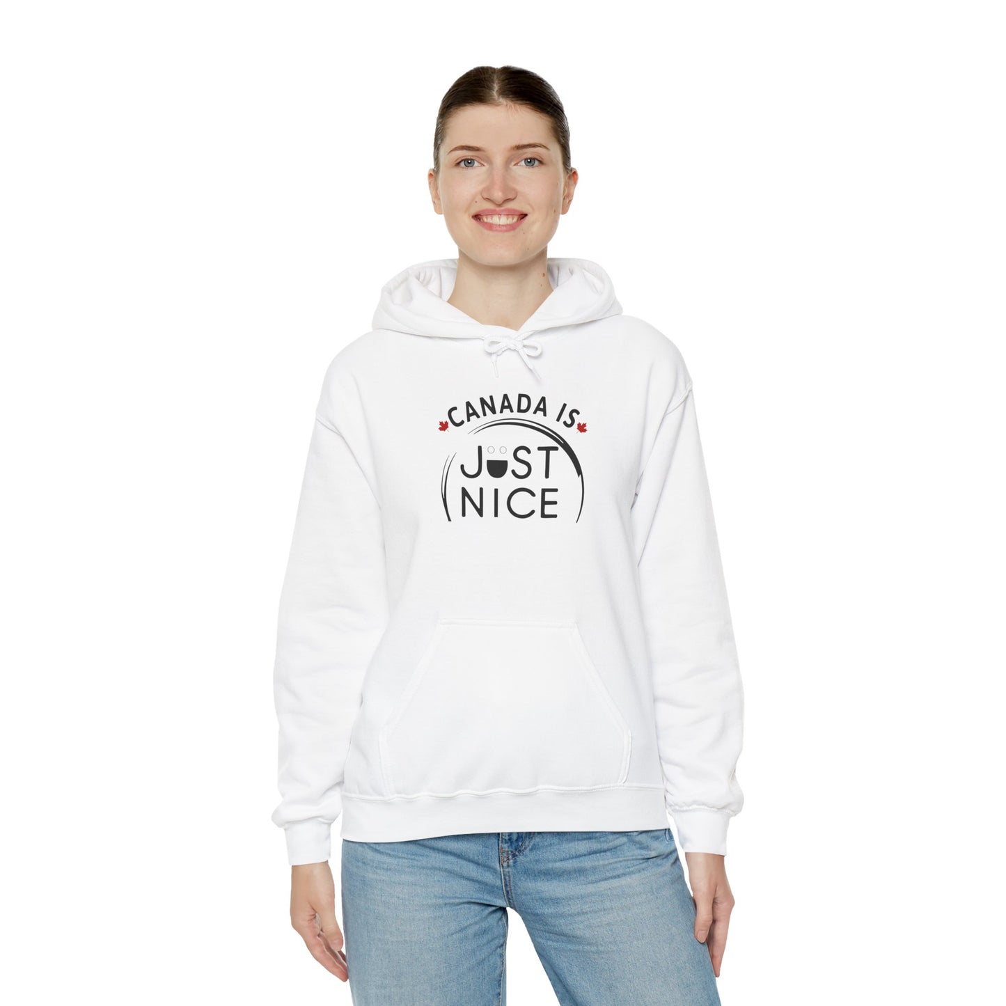 Canada Is Just Nice Hoodie - Unisex Heavy Blend™ Sweatshirt with Maple Leaf Design