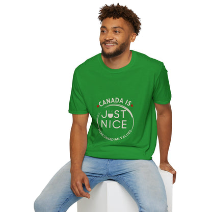 Unisex Softstyle T-Shirt - "Canada is Just Nice" Maple Leaf Design