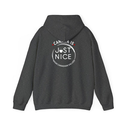 Canada Is Just Nice Hoodie - Unisex Heavy Blend™ Sweatshirt with Maple Leaf Design