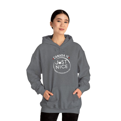 Canada Is Just Nice Hoodie - Unisex Heavy Blend™ Sweatshirt with Maple Leaf Design