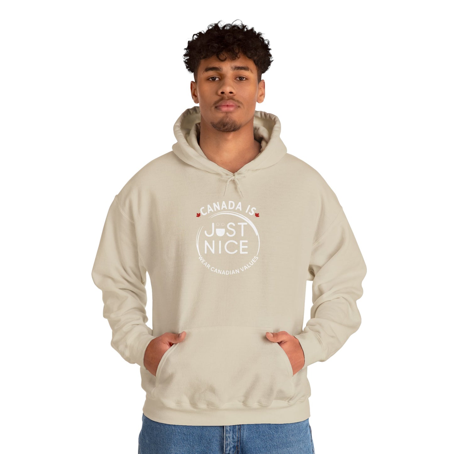 Canada Is Just Nice Hoodie - Unisex Heavy Blend™ Sweatshirt with Maple Leaf Design