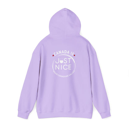 Canada Is Just Nice Hoodie - Unisex Heavy Blend™ Sweatshirt with Maple Leaf Design