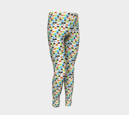 Monochrome Neon Seamless Pattern Smiley Face Leggings