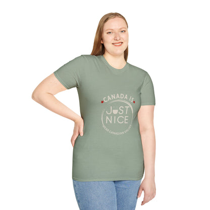 Unisex Softstyle T-Shirt - "Canada is Just Nice" Maple Leaf Design