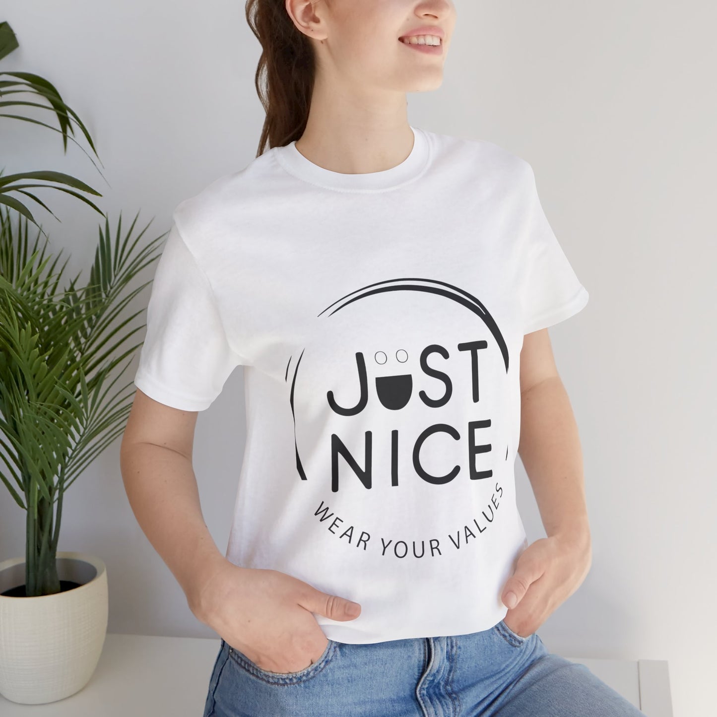 Unisex Jersey Tee - "Just Nice" Values Shirt - Casual Wear, Gift for Friends, Eco-Friendly Fashion, Everyday Comfort, Positive Vibes