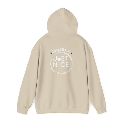 Canada Is Just Nice Hoodie - Unisex Heavy Blend™ Sweatshirt with Maple Leaf Design