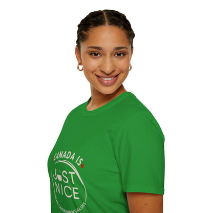 Unisex Softstyle T-Shirt - "Canada is Just Nice" Maple Leaf Design