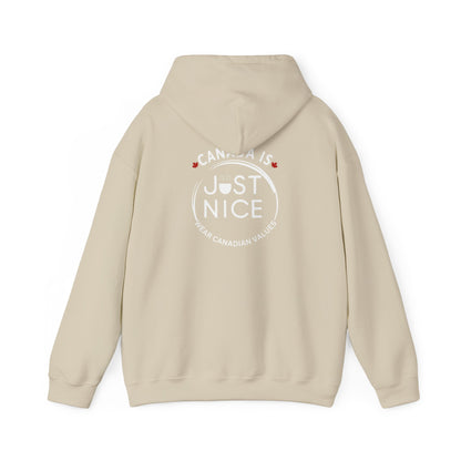 Canada Is Just Nice Hoodie - Unisex Heavy Blend™ Sweatshirt with Maple Leaf Design